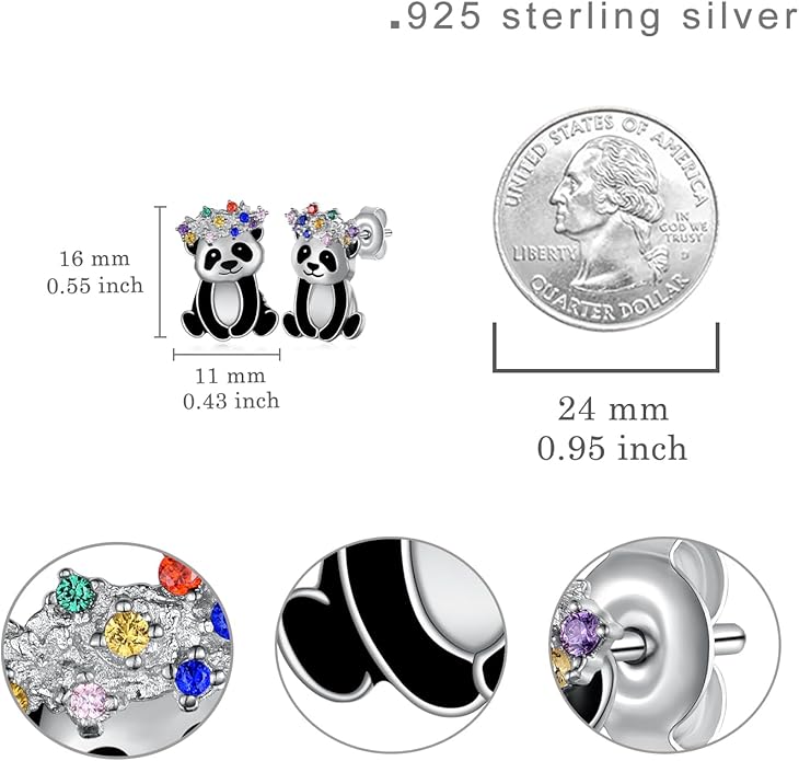 Axolotl/Highland Cow/Panda/Giraffe Stud Earrings 925 Sterling Silver Cute Animal Earrings with with Colored Zircon Animal Jewelry Gift for Girls Women