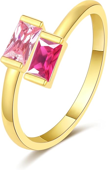 Honsny Gold Birthstone Rings for Women Non Tarnish 14K Gold Plated Adjustable Emerald Ring Cubic Zirconia Gemstone Promise Ring for Her Engagement Personalized Waterproof Jewelry Gifts for Birthday