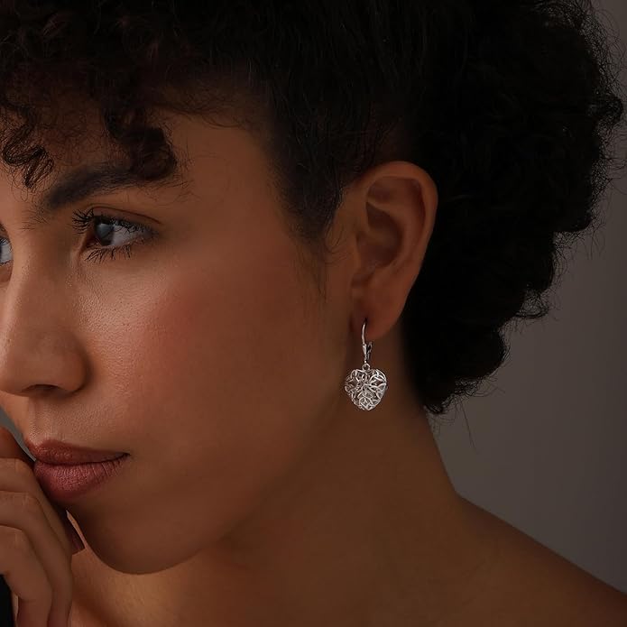 LeCalla 925 Sterling Silver Filigree Dangle Drop Leverback Earrings for Women | Long 925 Silver Dangle Leverback Earrings Hypoallergenic Filigree Tear drop Earrings Jewelry