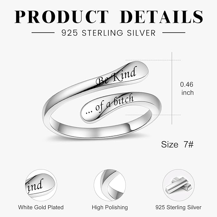 Fookduoduo 925 Sterling Silver Ring Inspirational Jewelry adjustable Wrap Open Rings for Women