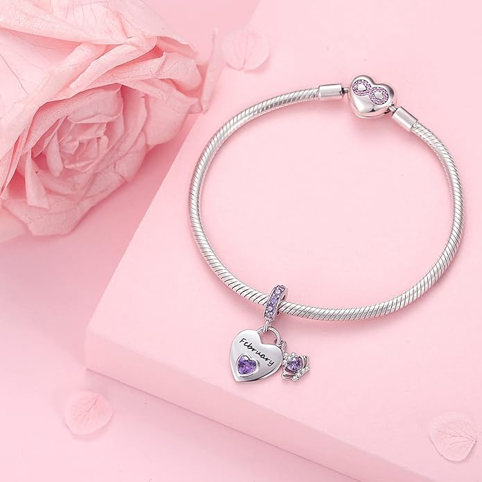 Birthstone Charms for Charms Bracelet: 925 Sterling Silver Heart Dangle Charms for Bracelets and Necklaces, Birthday Mother's Day Christmas Gifts For Women.