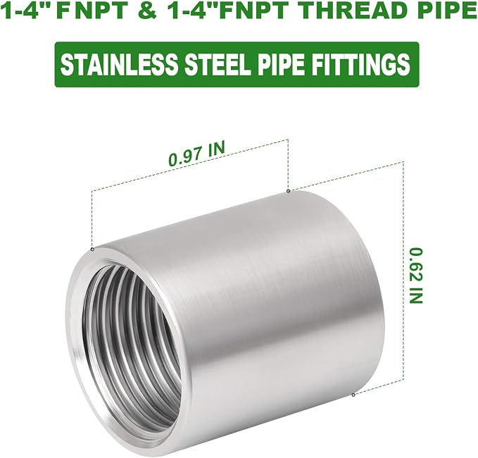 10PCS 304 Stainless Steel Cast Pipe Fitting, 1/4" x 1/4" NPT Female Threaded - Image 4