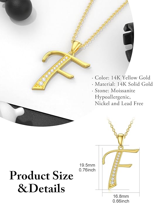 14k Gold Initial Necklace for Women, Solid Gold Moissanite Letter Pendant Necklaces Jewelry for Her Birthday Valentines Day Gifts for Mom Wife Christmas Gifts for Girlfriend Sister
