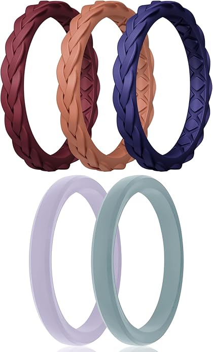 Egnaro Women's Wedding Bands, Silicone Thin and Stackable Rubber Engagement Ring, Variety Multipack With Breathable Grooves Workout Accessories