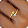 Honsny Gold Birthstone Rings for Women Non Tarnish 14K Gold Plated Adjustable Emerald Ring Cubic Zirconia Gemstone Promise Ring for Her Engagement Personalized Waterproof Jewelry Gifts for Birthday