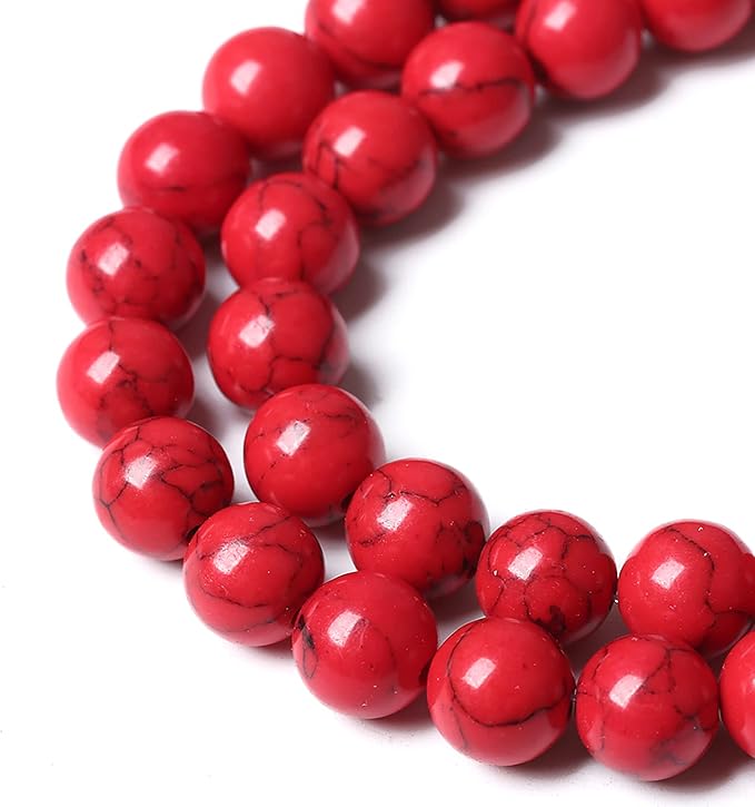 45pcs 8mm Natural Stone Beads Red Turquoise Gemstone Round Loose Beads for Jewelry Making Crystal Energy Stone Healing Power DIY Bracelets
