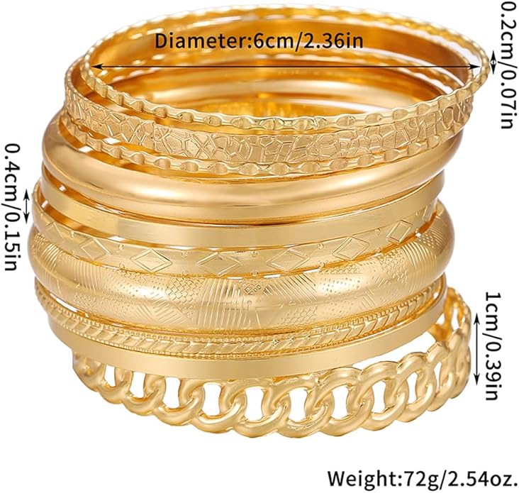 16Pcs Gold Bangle Bracelets for Women - Multi Layer Stackable Textured Bracelets Boho Jewelrys Set.
