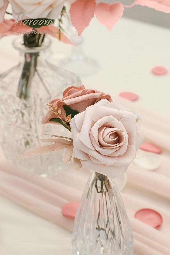 Artificial Flowers 25pcs Real Looking Warm Taupe & Nude Foam Fake Roses - Image 6