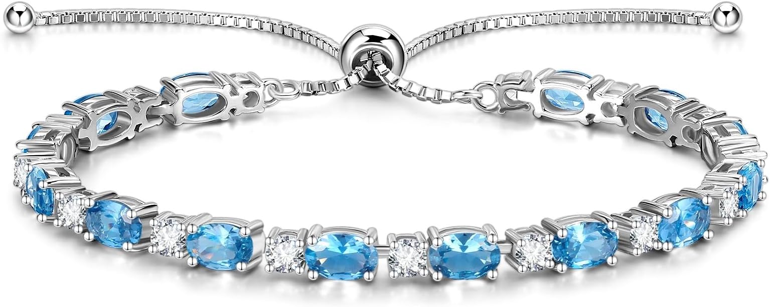 FANCIME Birthstone Tennis Bracelets Sterling Silver Bolo Tennis Bracelets Charm Fine Jewelry Birthday Gifts for Women Mom Wife Her