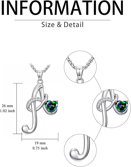 Valentines Day Gifts for Women Alphabet A to Z Initial Birthstone Pendant Necklaces for Women - 18k White Gold Plated Personalized Name Jewelry Valentine Mothers Day Birthday Gifts for Women Her Girlfriend