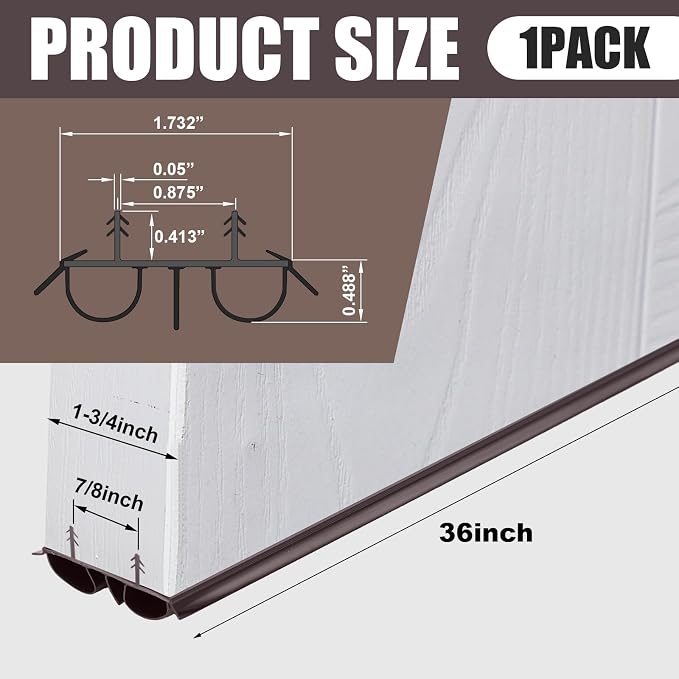 Pushglossy 1 Pcs 36" Kerf Door Sweep Double Bubble Kerf Brown | 1-3/4" Wide - Image 2
