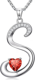 Valentines Day Gifts for Women Alphabet A to Z Initial Birthstone Pendant Necklaces for Women - 18k White Gold Plated Personalized Name Jewelry Valentine Mothers Day Birthday Gifts for Women Her Girlfriend