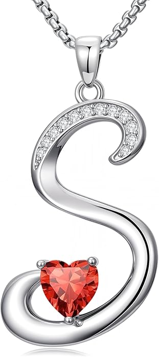 Valentines Day Gifts for Women Alphabet A to Z Initial Birthstone Pendant Necklaces for Women - 18k White Gold Plated Personalized Name Jewelry Valentine Mothers Day Birthday Gifts for Women Her Girlfriend