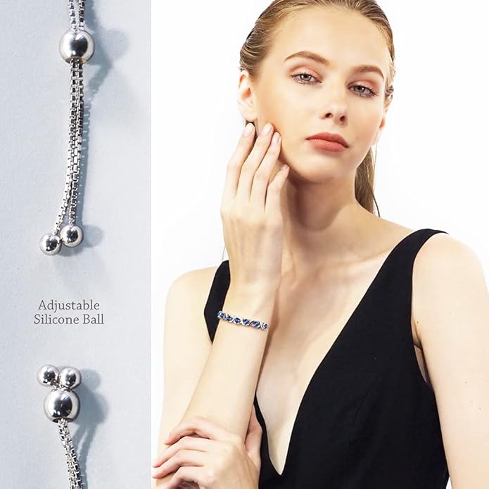 Birthstone Bangle Bracelet for Women Classic Beautiful 925 Sterling Silver Sparkling Gemstone XO Bolo Tennis Bracelet Fine Wrist Jewelry 4.2 Ct, 11"