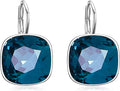 AOBOCO Sterling Silver Leverback Earrings Embellished with Crystals from Austria, Hypoallergenic Cushion Cut Square Crystal Earrings, Fine Anniversary Birthday Jewelry Gifts for Women