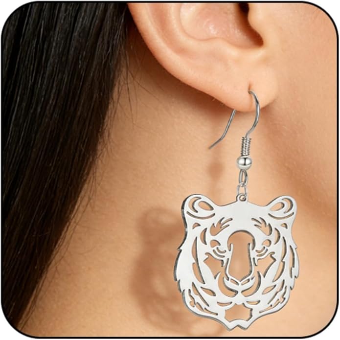 WCRAZYE Tiger Head Earrings for Women, Lightweight Gold, Football Team Spirit Mascot, Animal Inspired Game Day Jewelry
