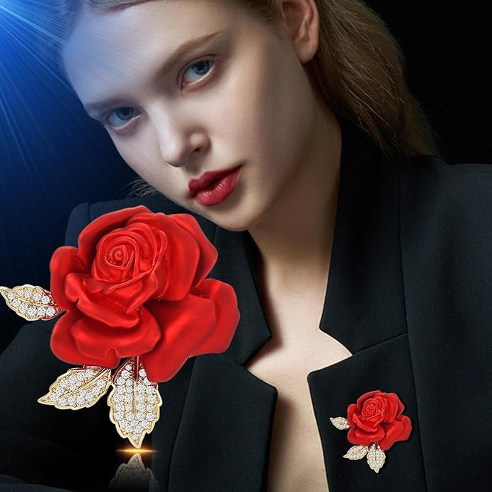Red Rose Flower Brooches and Pins for Women Costume Jewelry Brooch Pins Broches Jewelry for Women Elegant Lady Pin