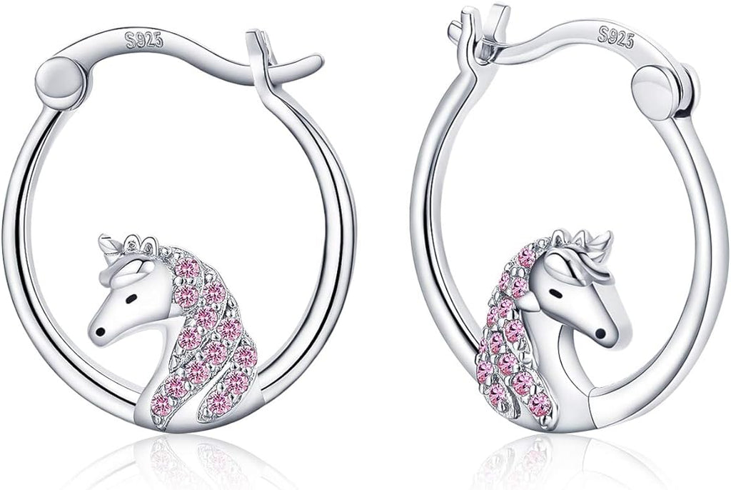 JUSTKIDSTOY Hypoallergenic Panda/Unicorn/Hummingbird/Dolphin Hoop Earrings for Women 925 Sterling Silver Animal Huggie Hoop Earrings Jewelry Gifts for Sensitive Ears