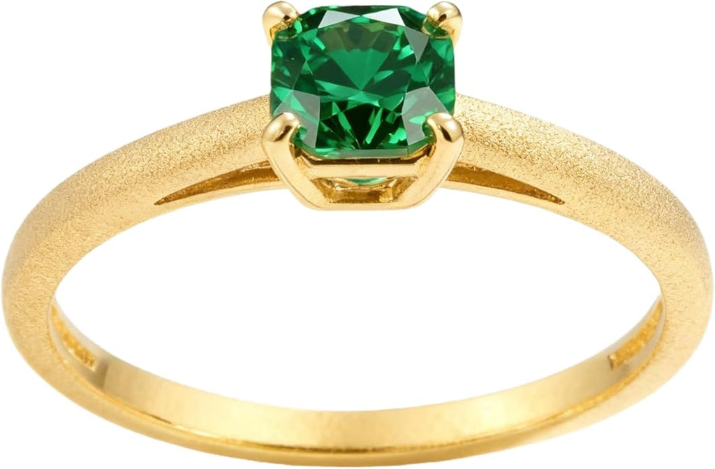 14K Gold Emerald Square Cut Solitaire Ring for Women | Elegant Engagement, Wedding, Anniversary, Birthday Fine Jewelry | Classic 14 Karat Gold Setting