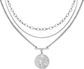 LANE WOODS Gold Plated Necklaces for Women - Multilayer Coin Medallion Pendant Necklace Adjustable Layering Choker Necklaces Chain Set Jewelry
