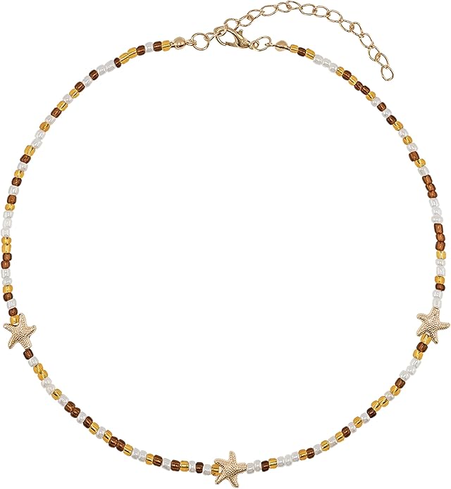Women's Shell Starfish Boho Layered Beaded Necklace Choker for Summer Beach Vacation Gifts for Birthday/Anniversary/Christmas