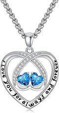 Birthstone Necklaces for Women I Love You for Always and Forever Heart Pendant Necklace Anniversary Jewelry Christmas Valentine Mothers Day Birthday Gifts for Her Wife Girlfriend