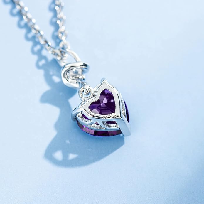 AGVANA Valentines Day Gifts 14K Solid White Gold Diamond Gemstone Pendant with Sterling Silver Chain 8mm Heart Birthstone Necklace Fine Jewelry Anniversary Birthday Gifts for Women Mom Wife