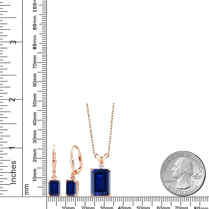 Gem Stone King 9-13 Cttw Pendant and Earrings Jewelry Set For Women | Emerald Cut 14X10MM and 8X6MM | Round 1.5MM | Gemstone Birthstone and Diamond | 925 Sterling Silver | 18 Inch Silver Chain