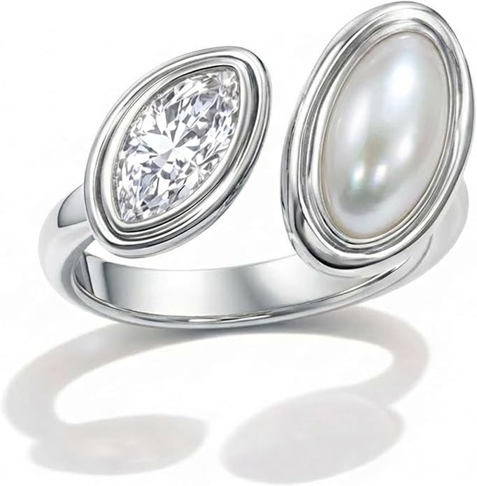 Mchic Adjustable Chunky Rings for Women: Dainty Natural Gemstone Ring Stainless Steel 18K Gold/Silver Plated Band Rings Non Tarnish Waterproof Statement Fashion Jewelry Gift for Women