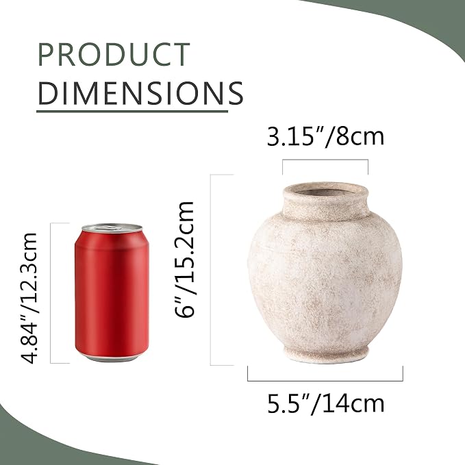 Ceramic Rustic Vase, Small Flower Farmhouse Vase Decorative Vase Short Pottery - Image 2
