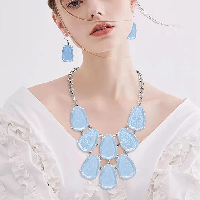 Firstmeet Chunky Bubble Statement Collar Necklace with Earrings for Women