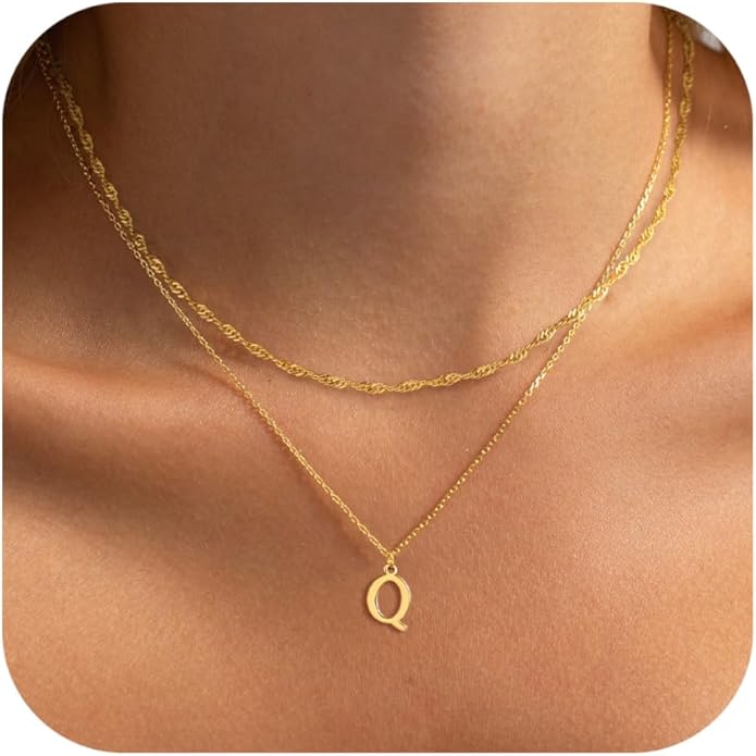 14K Gold Plated Initial Necklaces for Women Dainty Layered Letter Pendant Necklace Cute Choker Necklace Gift Trendy Stuff Personalized Jewelry Stack for Women Her