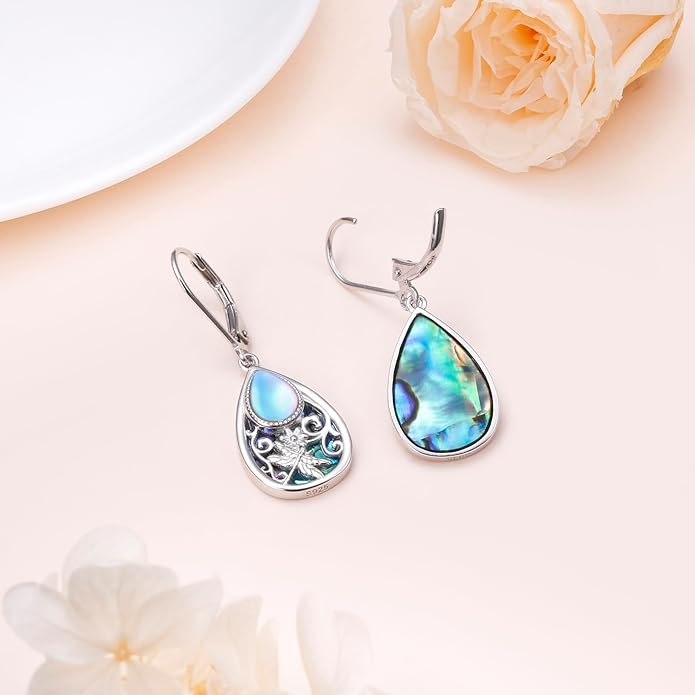 925 Sterling Silver Filigree Dangle Drop Earrings Daisy/Lotus/Rose Flower/Moonstone Leverback Teardrop Earrings for Women Infinity Celtic Knot Daisy Lotus Jewelry for Mothers Day