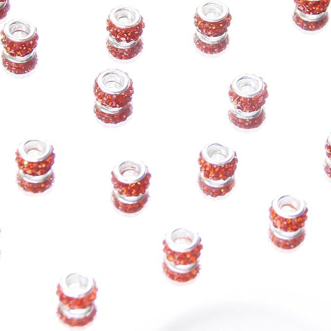 200Pcs Rhinestone Large Hole Beads Spacer Beads Orange European Craft Big Beads Large Hole Rhinestones Lampwork Murano Bead Fairy Wand Garden Beads for DIY Bracelet Necklace Jewelry Making Supplies