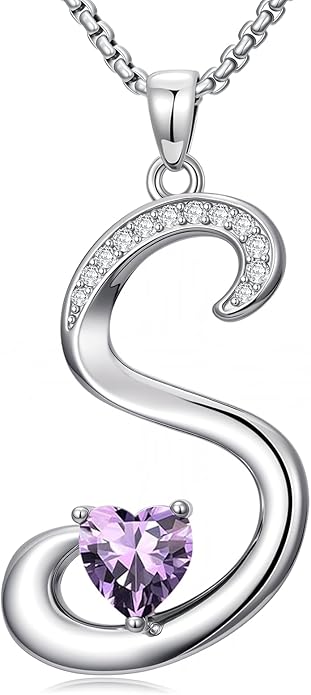 Valentines Day Gifts for Women Alphabet A to Z Initial Birthstone Pendant Necklaces for Women - 18k White Gold Plated Personalized Name Jewelry Valentine Mothers Day Birthday Gifts for Women Her Girlfriend