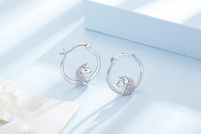 JUSTKIDSTOY Hypoallergenic Panda/Unicorn/Hummingbird/Dolphin Hoop Earrings for Women 925 Sterling Silver Animal Huggie Hoop Earrings Jewelry Gifts for Sensitive Ears