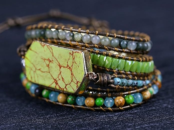 ZOSOJONA Women Wrap Bracelets Boho Natural Stone Jasper Turquoises Strand Bracelet Jewelry Collection