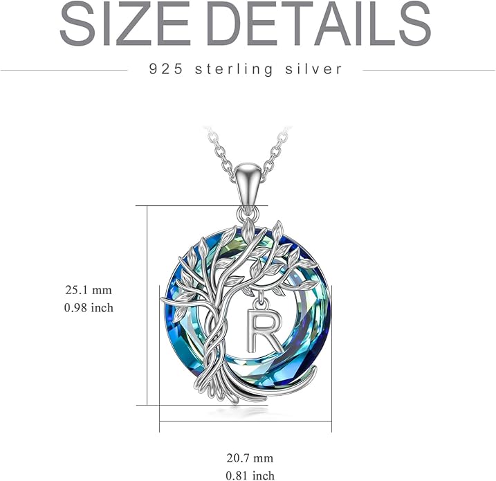 TOUPOP Gifts for Women Tree of Life Necklace 925 Sterling Silver Initial Pendant Family Tree Crystal Jewelry Valentine's Day Birthday Gifts for Her Mom Wife Girlfriend Daughter