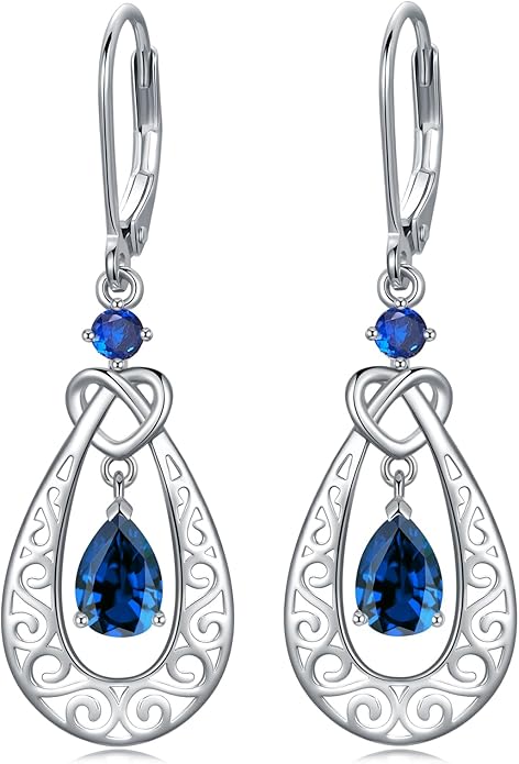 Teardrop Birthstone Dangle Drop Earrings Sterling Silver Infinity Filigree Leverback Earrings, Infinity Love Birthday Anniversary Valentines Day Gifts for Her Women Mom Wife