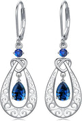 Teardrop Birthstone Dangle Drop Earrings Sterling Silver Infinity Filigree Leverback Earrings, Infinity Love Birthday Anniversary Valentines Day Gifts for Her Women Mom Wife