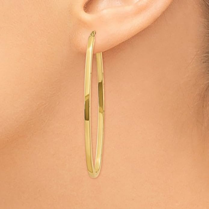 14K Gold Oval Hoop Earrings, (31-52mm) (2mm Tube)