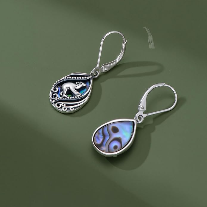Animal Earrings 925 Sterling Silver Abalone Shell Dangle Drop Earrings Leverback Earrings Cute Animal Jewelry Gifts for Women Girlfriend