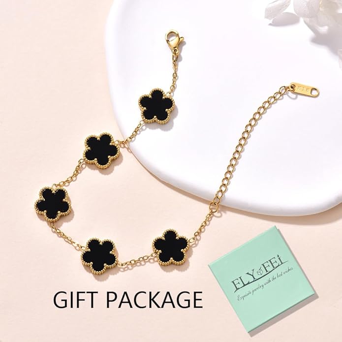 18K Gold-Plated Four Leaf Clover Bracelet for Women,Adjustable lucky Bracelet Set Jewelry Gift-Hypoallergenic Charm for Birthdays, Wellness & Daily Wear