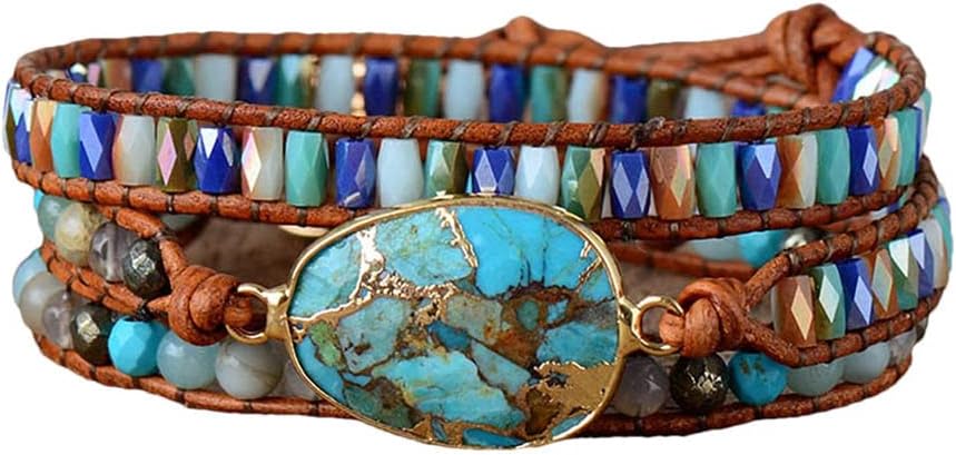 ZOSOJONA Women Wrap Bracelets Boho Natural Stone Jasper Turquoises Strand Bracelet Jewelry Collection