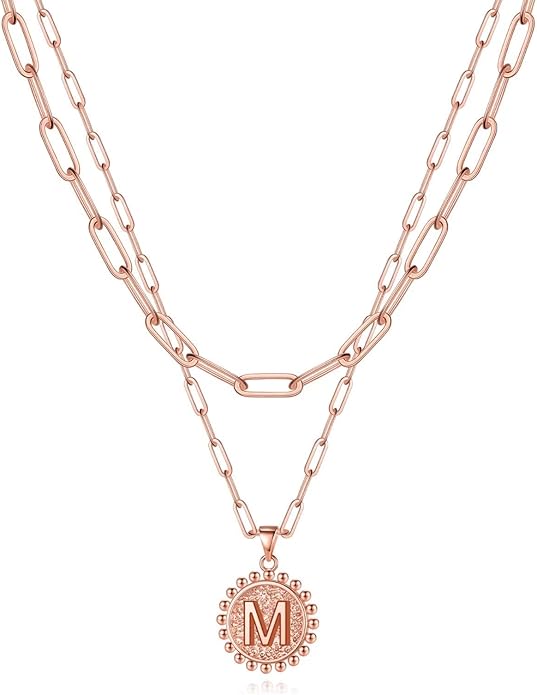 Yoosteel Valentines Gifts for Women Her - Gold Layered Initial Necklaces for Women 14K Gold Plated Dainty Layering Paperclip Link Chain Necklace Coin Initial Necklace Birthday Gifts for Teen Girls