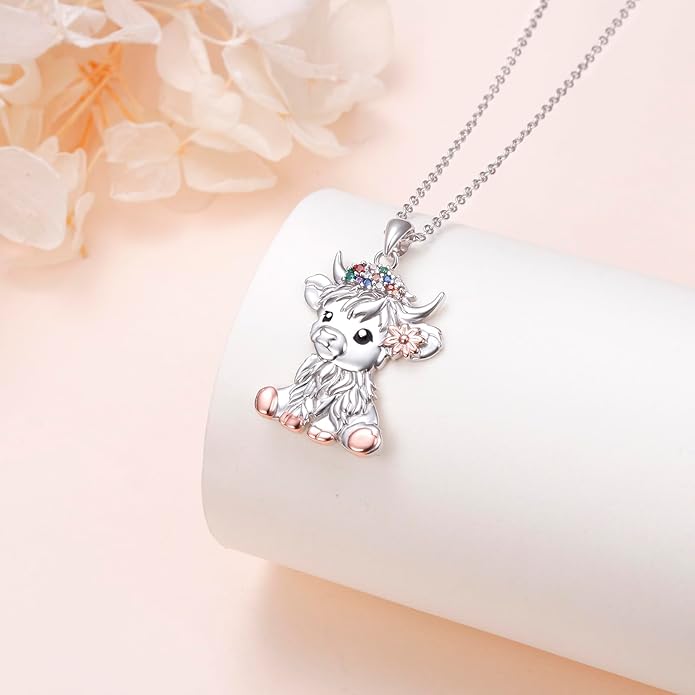 FLYOW 925 Sterling Silver Cute Animal Jewelry Hummingbird/Butterfly/Wolf/Corgi/Cat/Snake/Spider/Bat/Penguin/Bear/Opossum/Frog/Guinea Pig for Women Mother Friend Animal Lovers