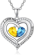 Valentine's Day Gifts for Wife 925 Sterling Silver Double Birthstone Pendant Necklaces I Love You for Always and Forever Necklace Anniversary Birthday Gifts for Wife Girlfriend Mom Her