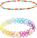 BodyJ4You 2PC Tattoo Choker Necklace - 90s Choker Necklace Women - 2000s Y2K Black Chokers Rainbow Choker - Butterfly Ying Yang Unicorn Rainbow Charms - Stretchy Elastic Necklace