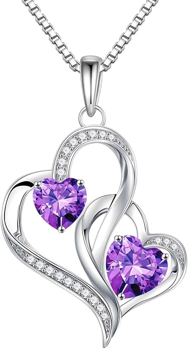 Iefil Valentines Day Gifts for Her - 925 Sterling Silver Double Birthstone Necklace, Heart Necklaces for Women, Anniversary Birthday Gifts, Personalized Jewelry Gift for Wife Mom Girlfriend