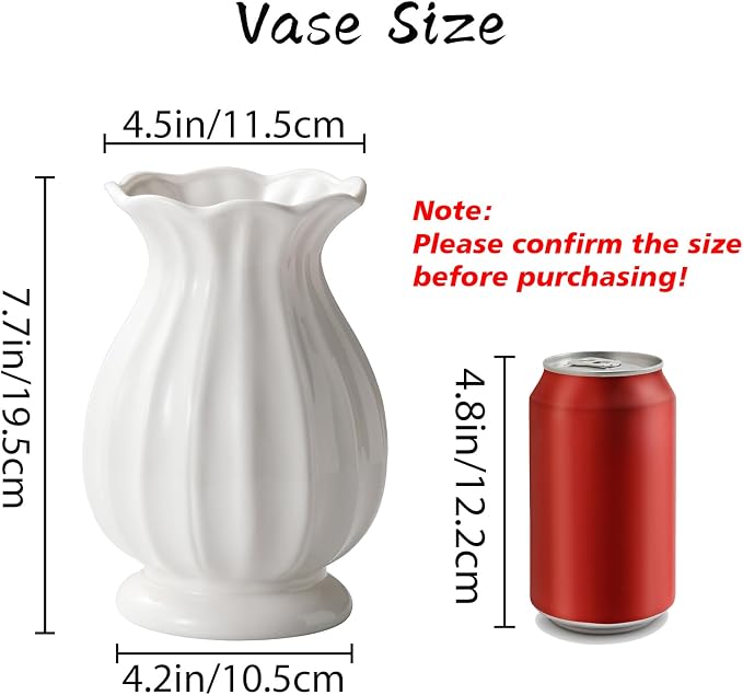 White Ceramic Vase, 7.8 Inch Flower Vase Home Decor Modern Decorative Vases | - Image 2